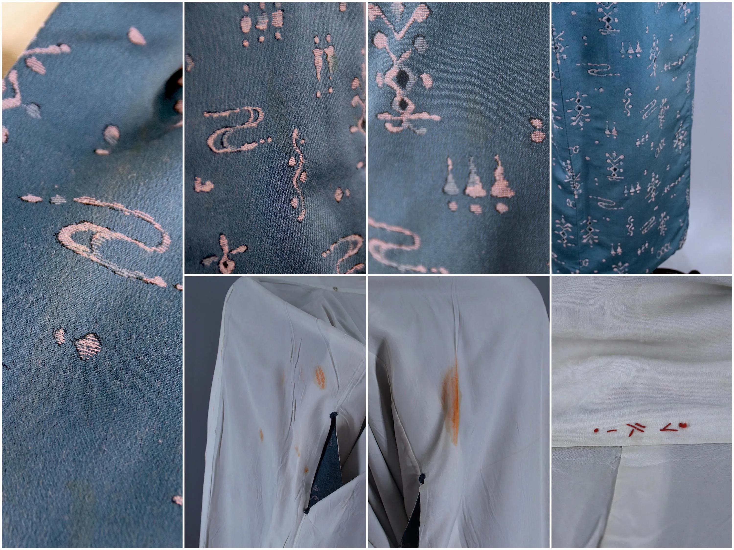 1940s Vintage Silk Kimono Robe / Teal Blue Floral