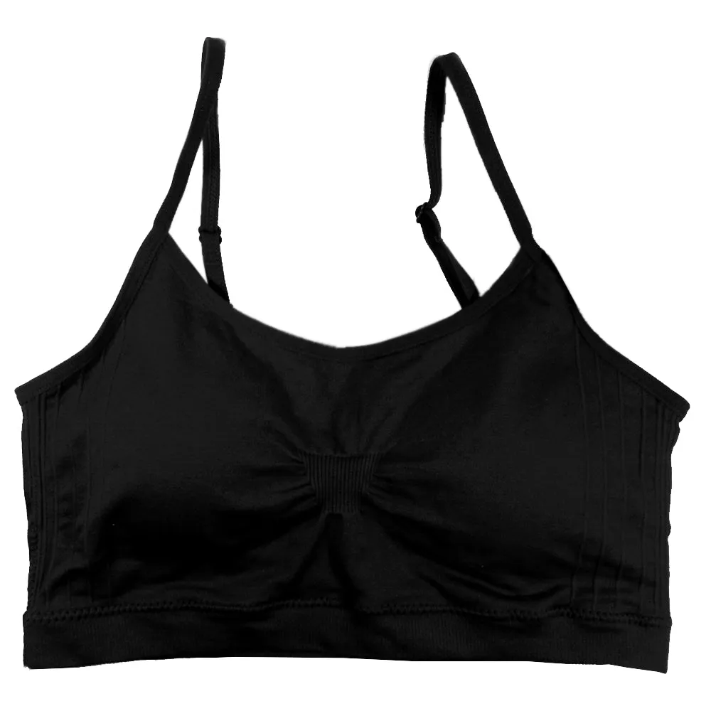 2pc One Size Seamless Cropped Sport Cami Bra Spaghetti Removable Pads Black