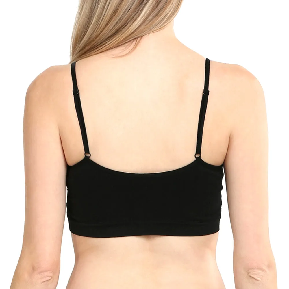 2pc One Size Seamless Cropped Sport Cami Bra Spaghetti Removable Pads Black