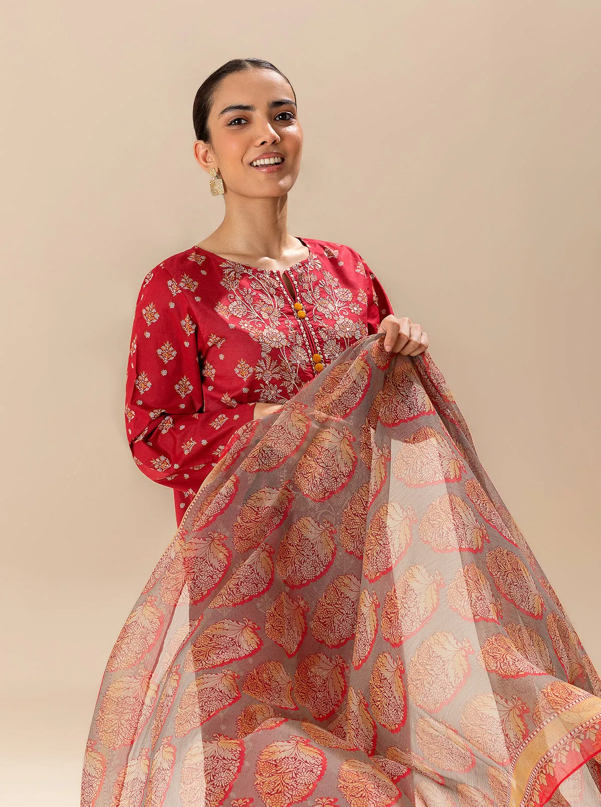 3 PIECE EMBROIDERED LAWN SUIT-BRIGHT POPPY
