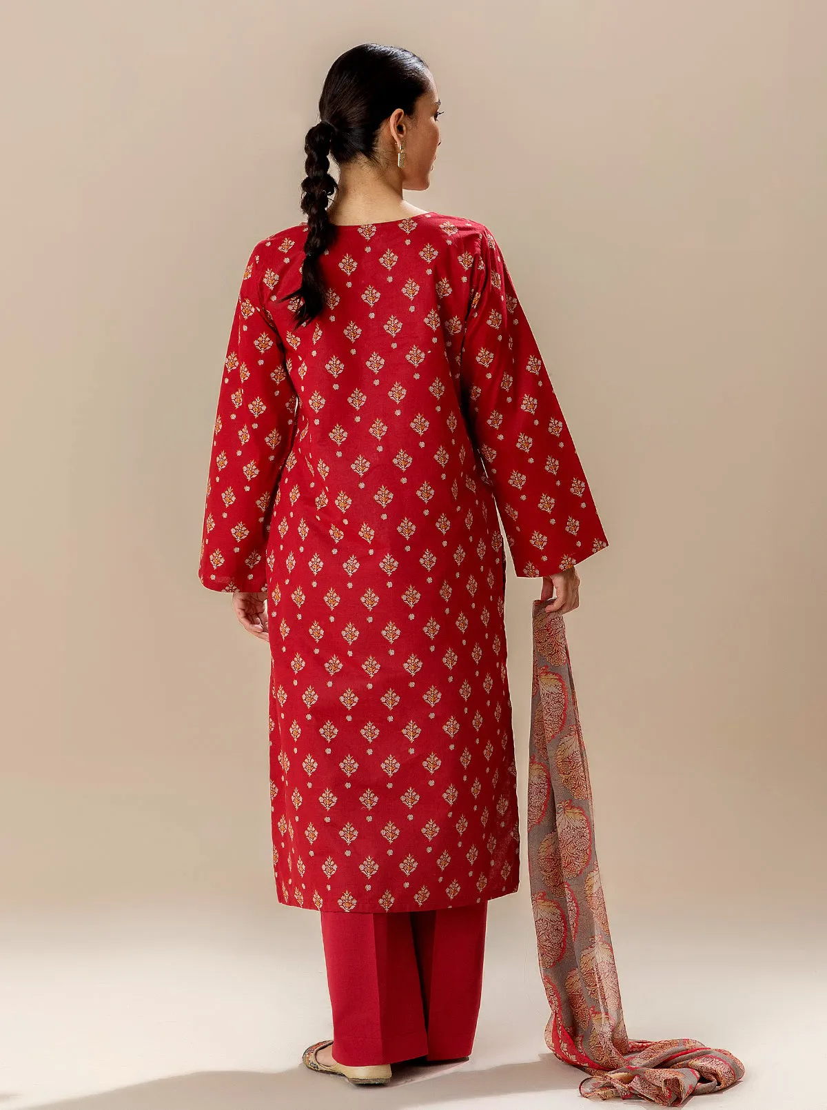 3 PIECE EMBROIDERED LAWN SUIT-BRIGHT POPPY