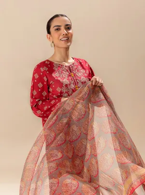 3 PIECE EMBROIDERED LAWN SUIT-BRIGHT POPPY