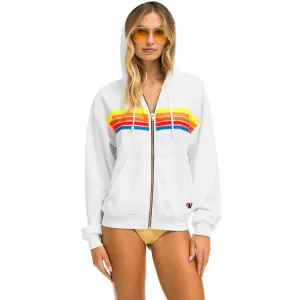 5 Stripe Relaxed Zip Hoodie (White   Neon Rainbow)