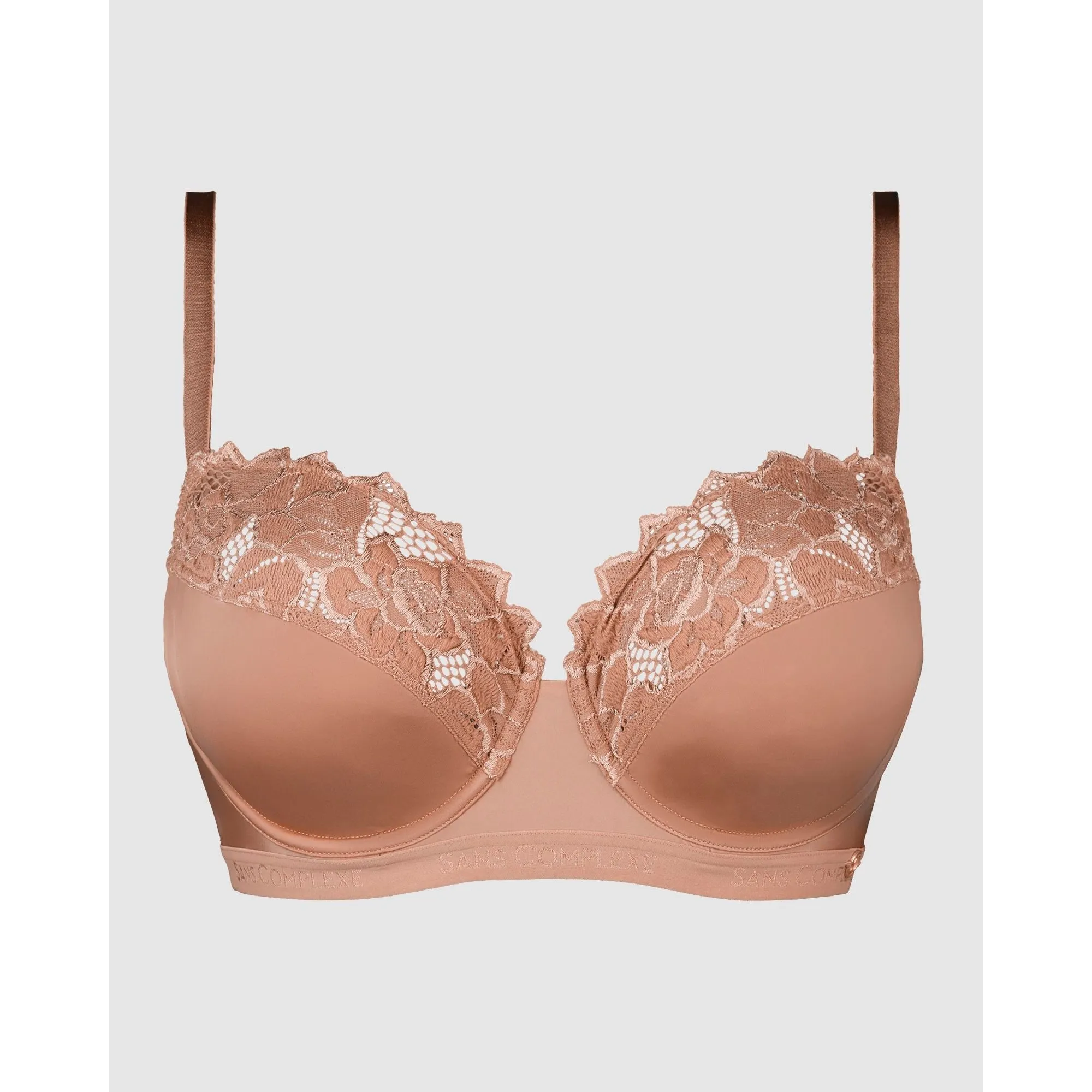 Arum Gloss Wired Half Cup Longline Bra with Lace-Mocha Mousse
