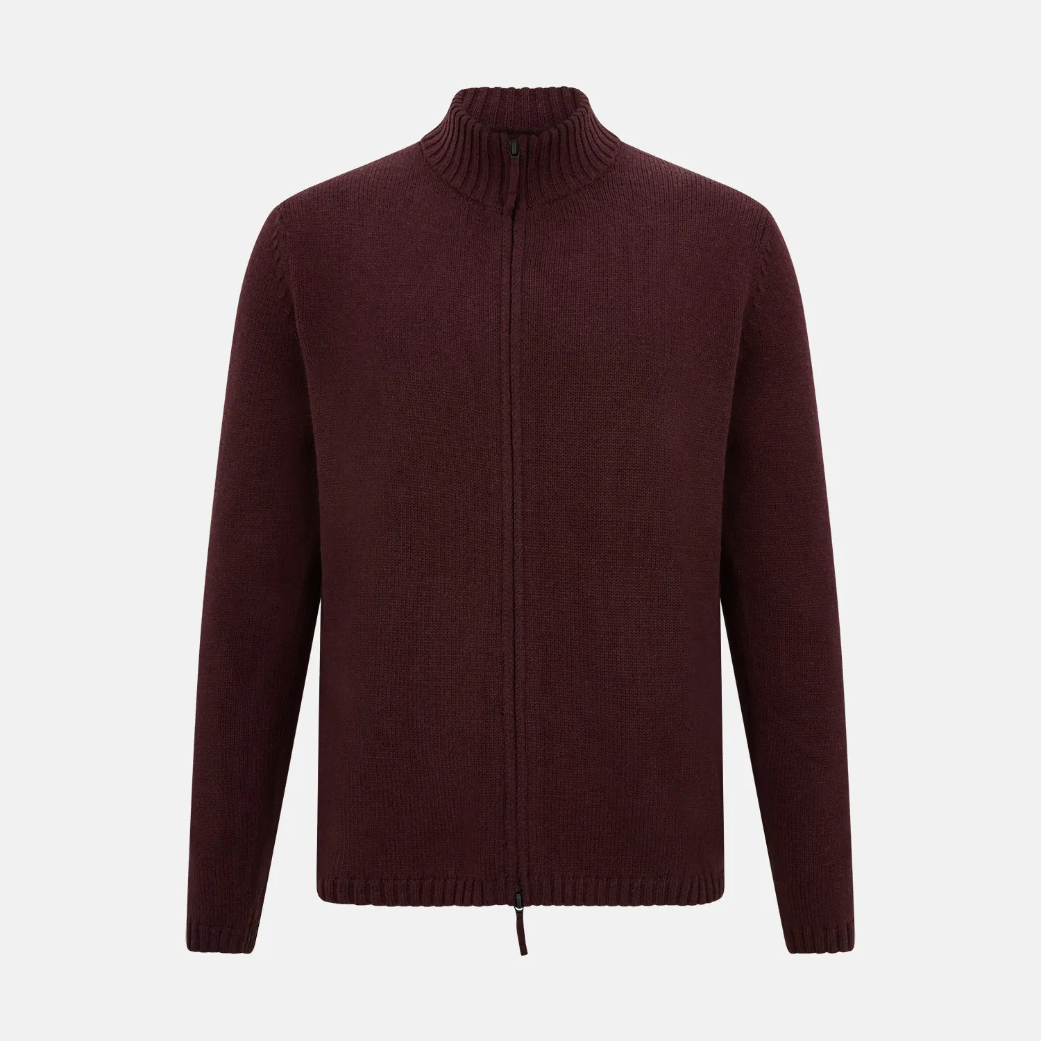 Burgundy Merino High Neck Zipped Cardigan