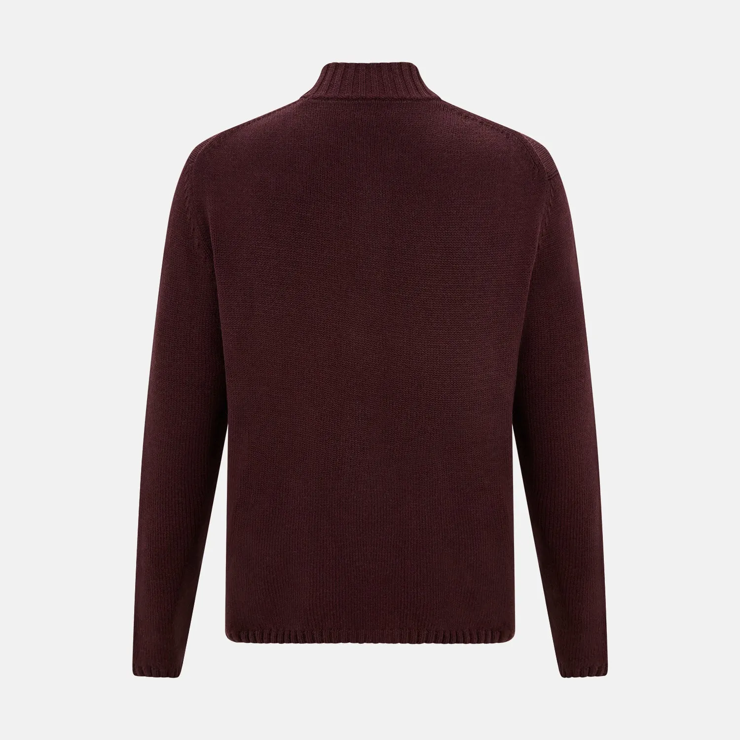 Burgundy Merino High Neck Zipped Cardigan