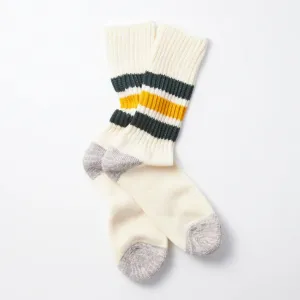 Coarse Ribbed Oldschool Crew Socks (Dark Green   Yellow)