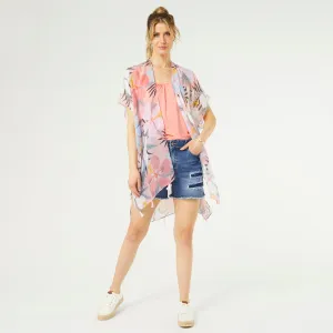Devyn Ruana with Tassels - Light Pink/Sky Blue/Lavender Floral