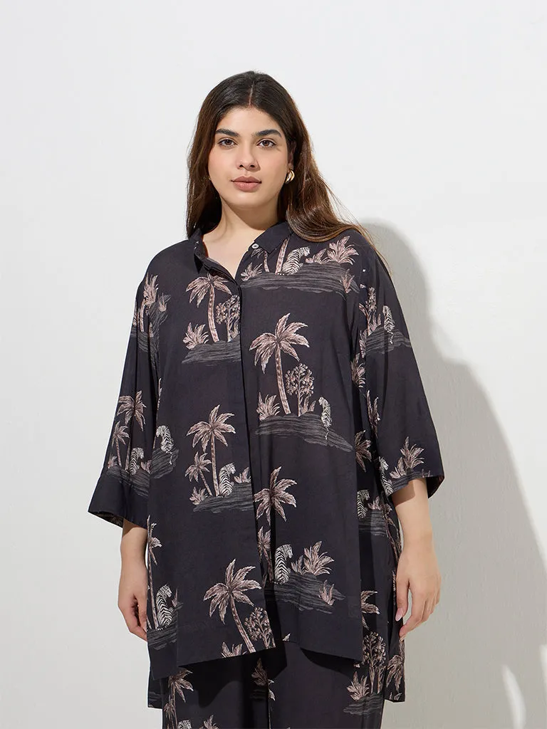 Diza Black Tropical-Inspired Ethnic Tunic