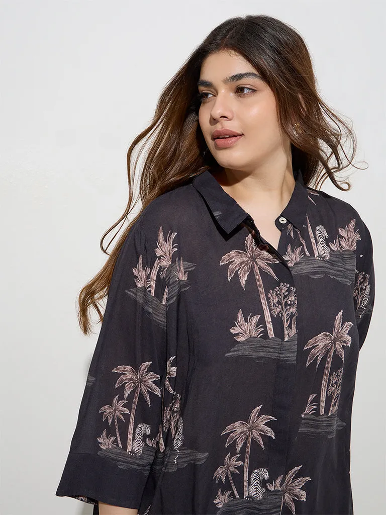 Diza Black Tropical-Inspired Ethnic Tunic