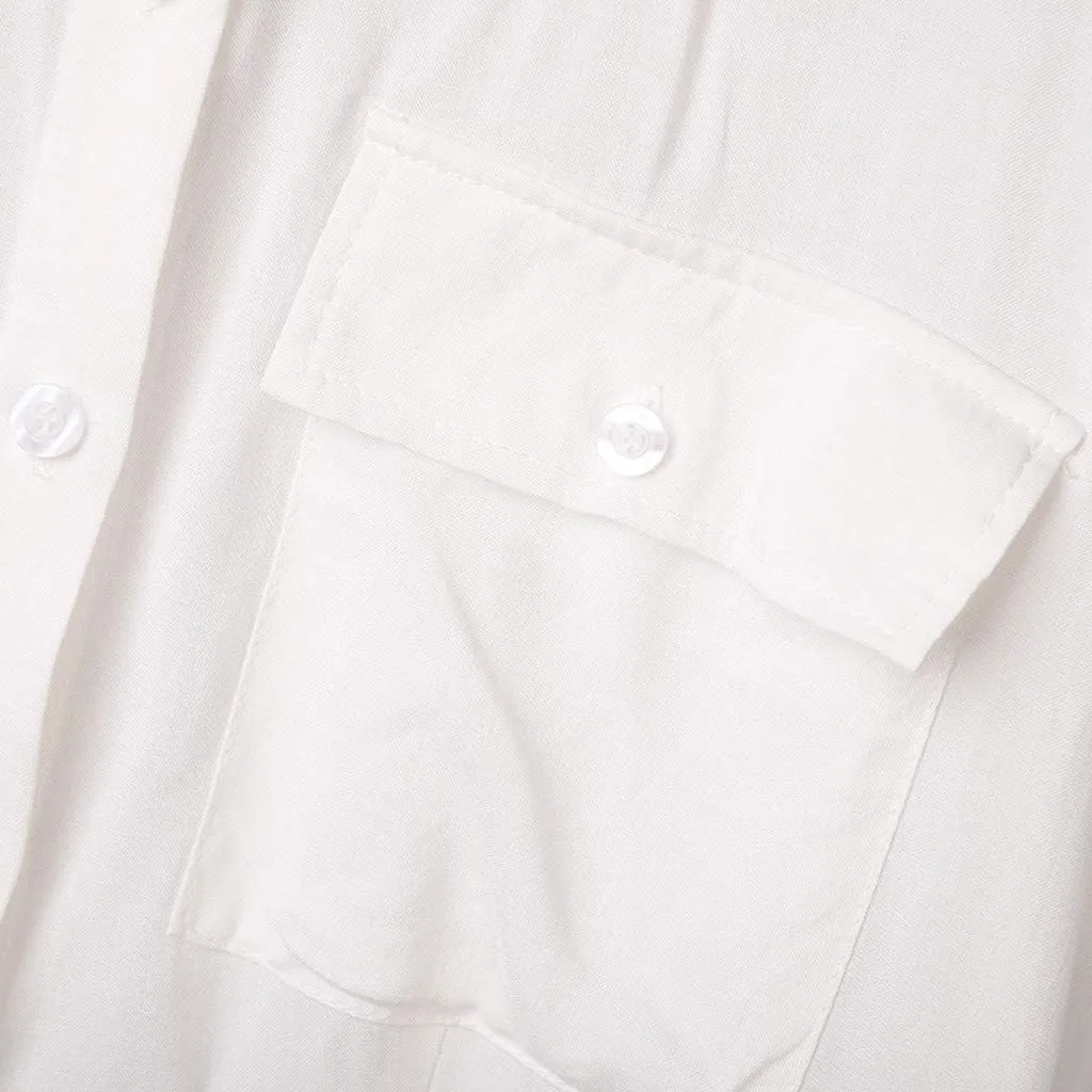 Fashion Women Beach Mini Dresses, Lapel Pure Color with Pockets Short Sleeve Flare Shirt Dress