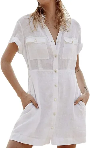 Fashion Women Beach Mini Dresses, Lapel Pure Color with Pockets Short Sleeve Flare Shirt Dress