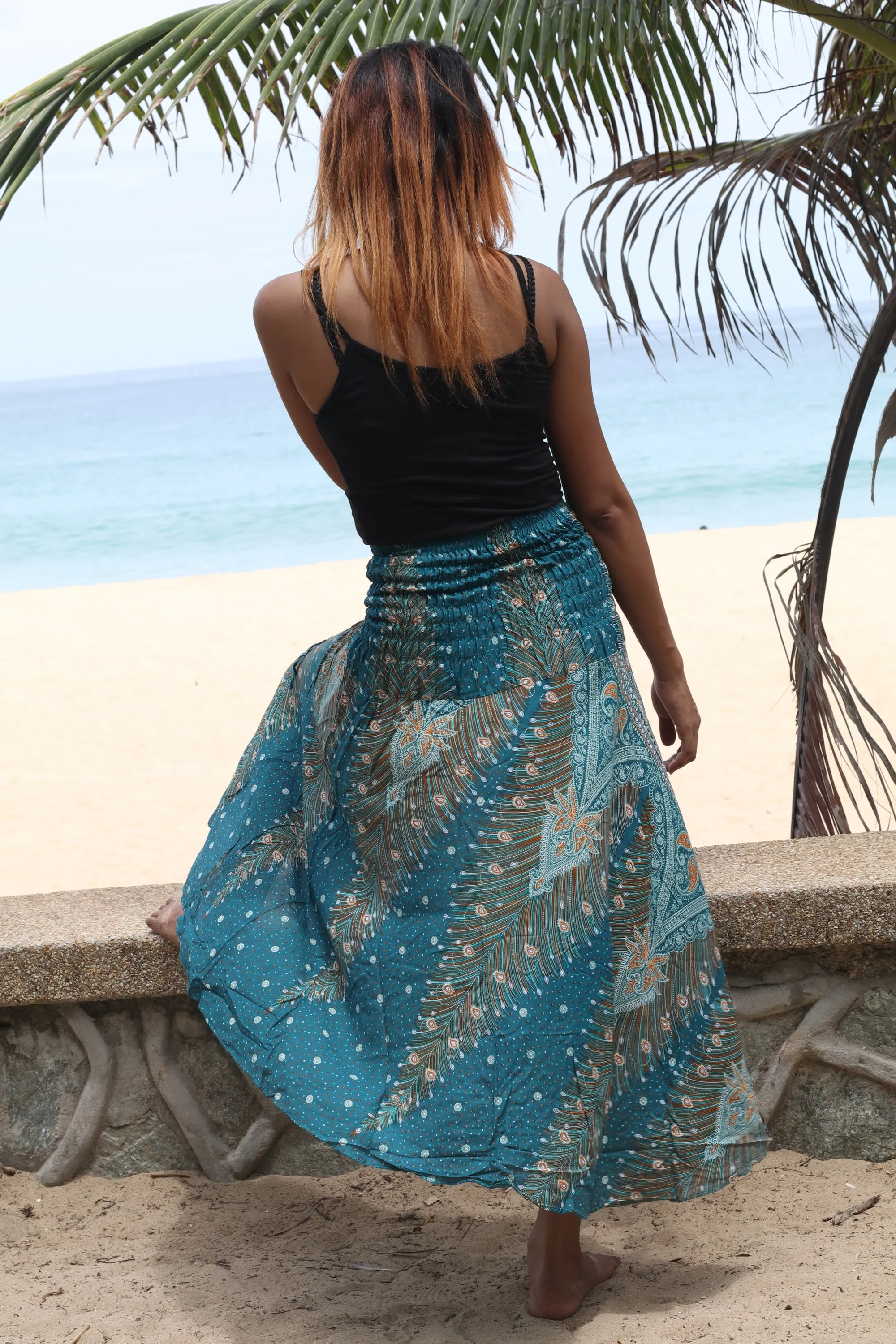 Floral Peacock Maxi Skirts Women Boho Dress Hippie Wrap Long Skirt