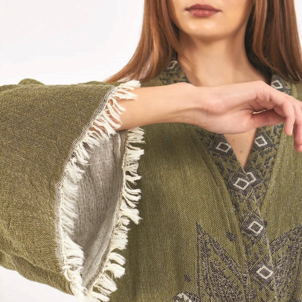 Hand-Woven Hand-Made Natural Cotton Turkish Towel Kimono Kaftan with an Elephant Design