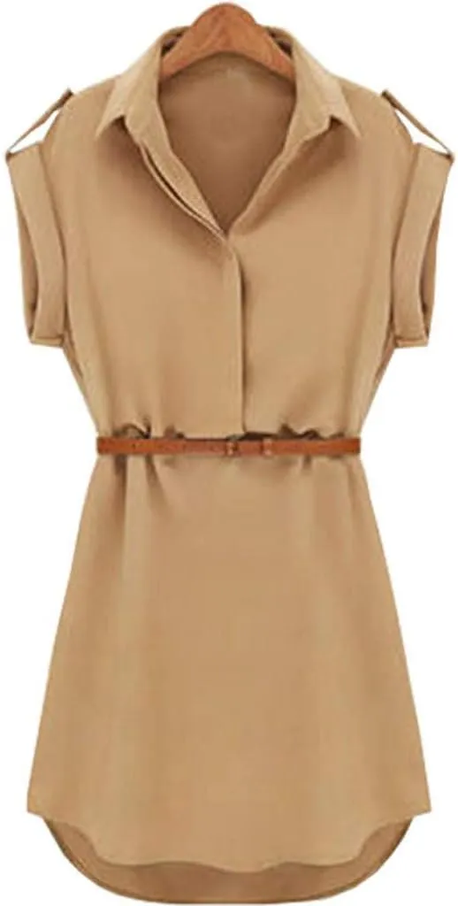 HHmei Women Casual Summer Loose Short Sleeve Dress with Belt