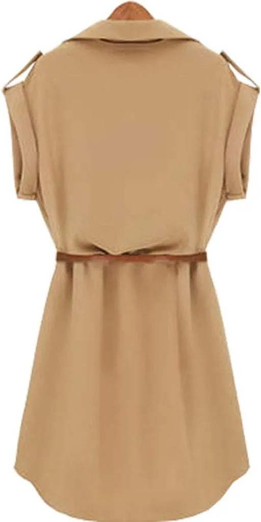 HHmei Women Casual Summer Loose Short Sleeve Dress with Belt