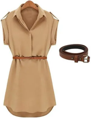 HHmei Women Casual Summer Loose Short Sleeve Dress with Belt