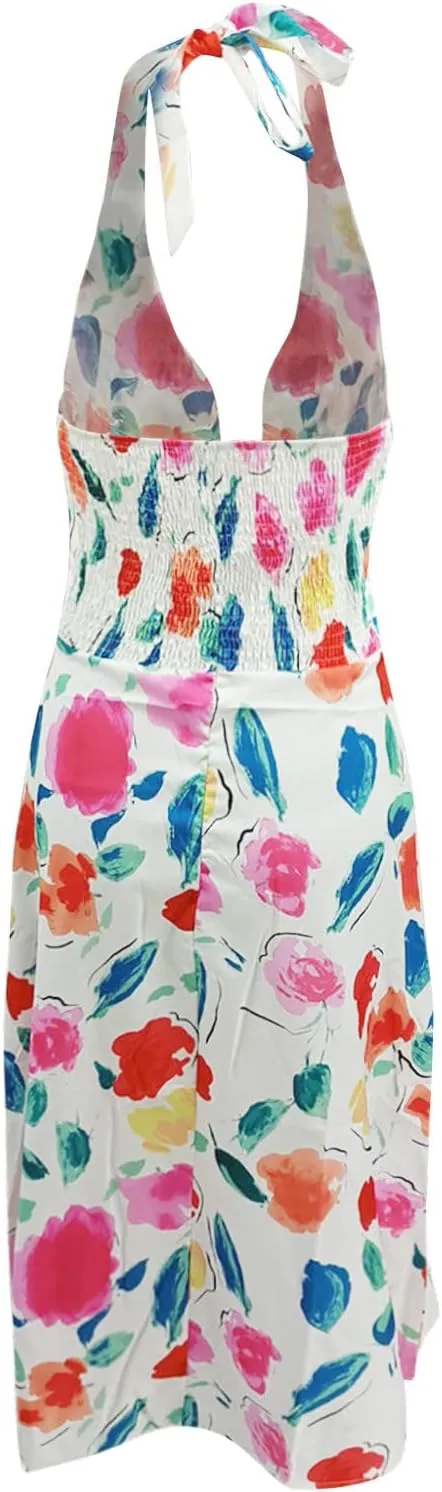 HHmei Women Floral Print Bodycon Derss Elegant Sleeveless Ruffle Mini Dress Party Dress