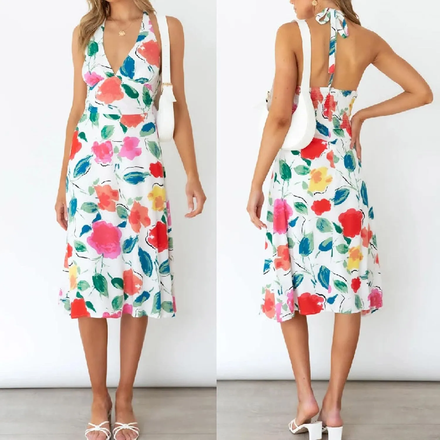 HHmei Women Floral Print Bodycon Derss Elegant Sleeveless Ruffle Mini Dress Party Dress