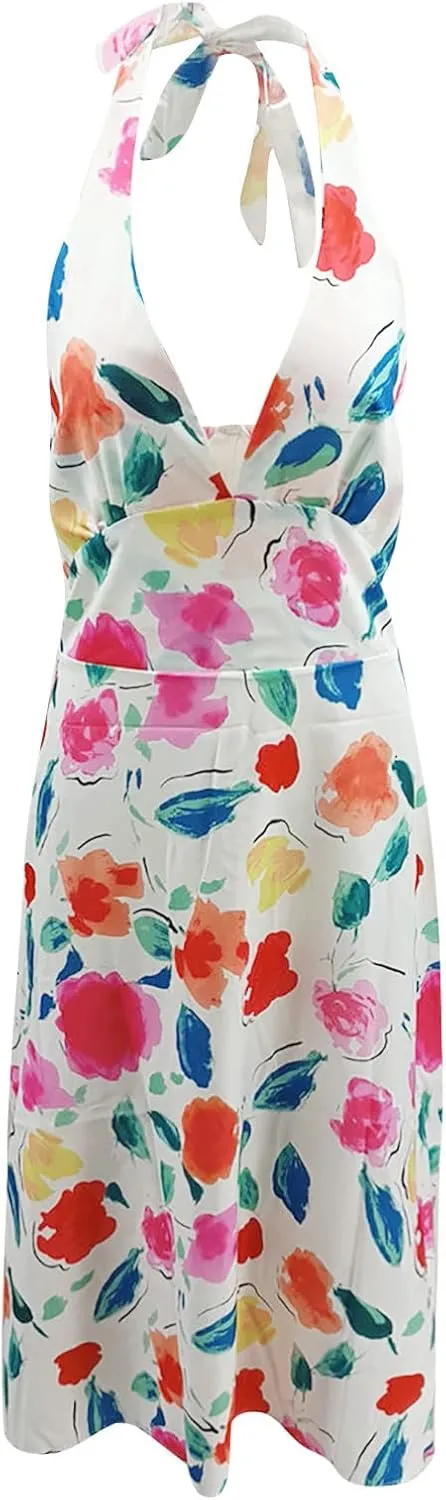 HHmei Women Floral Print Bodycon Derss Elegant Sleeveless Ruffle Mini Dress Party Dress