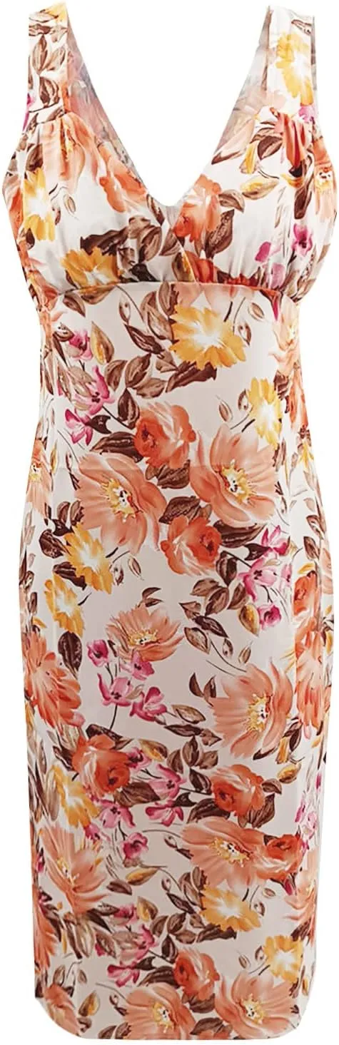 HHmei Women Floral Print Bodycon Derss Elegant Sleeveless Ruffle Mini Dress Party Dress