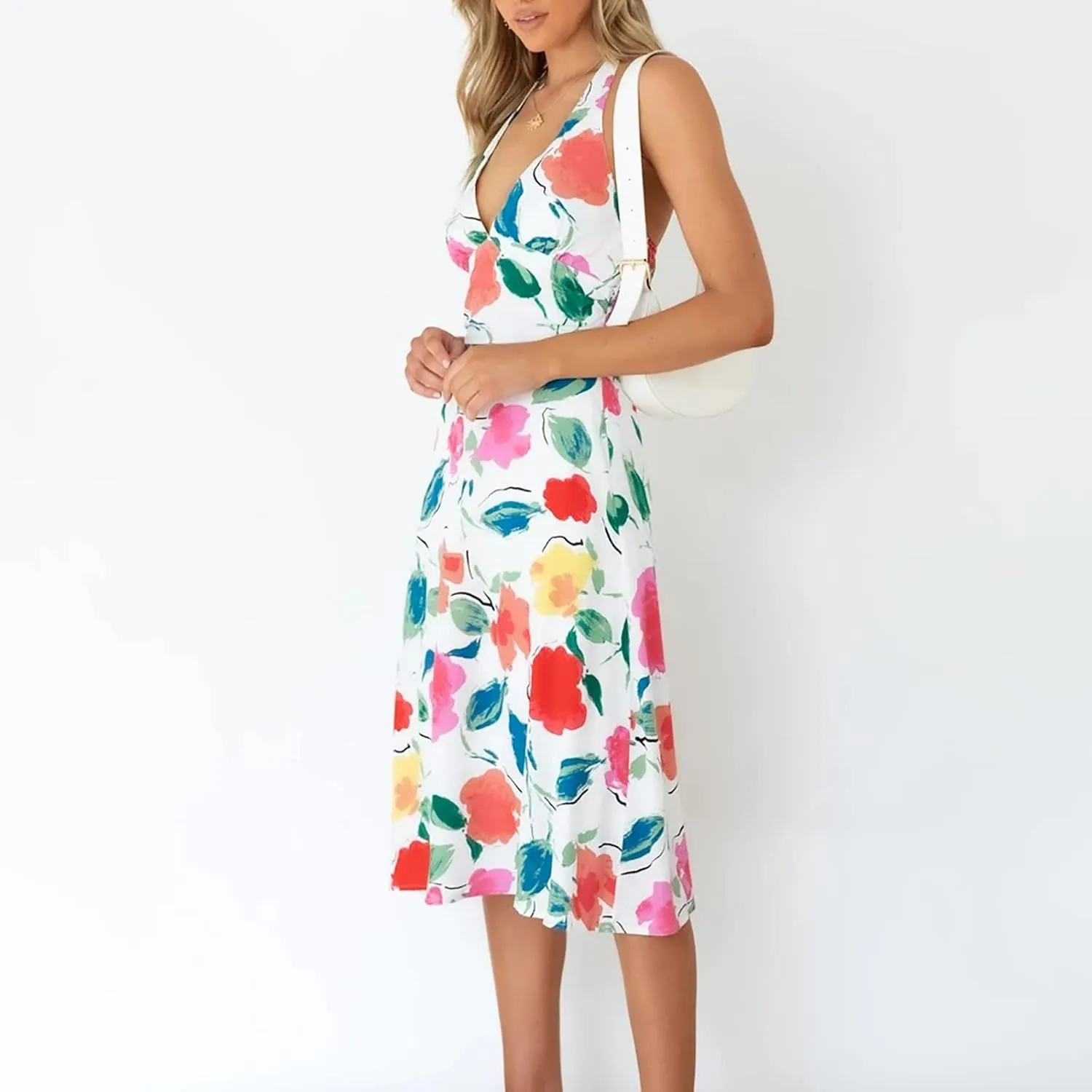 HHmei Women Floral Print Bodycon Derss Elegant Sleeveless Ruffle Mini Dress Party Dress