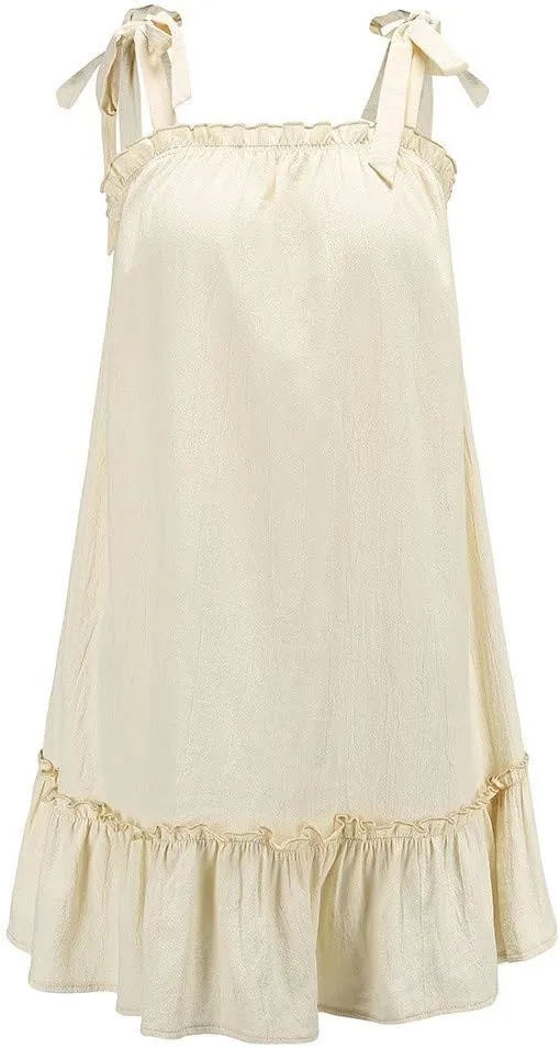 HHmei Women's Sleeveless Casual Solid Off-Shoulder Short Sleeve Bow Printing Princess Mini Dress