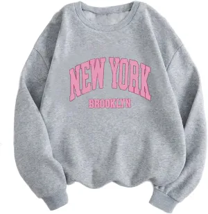Hilinker Women's Cute Graphic Crewneck Sweatshirts Casual Loose Long Sleeve Pullover Tops Grey Medium