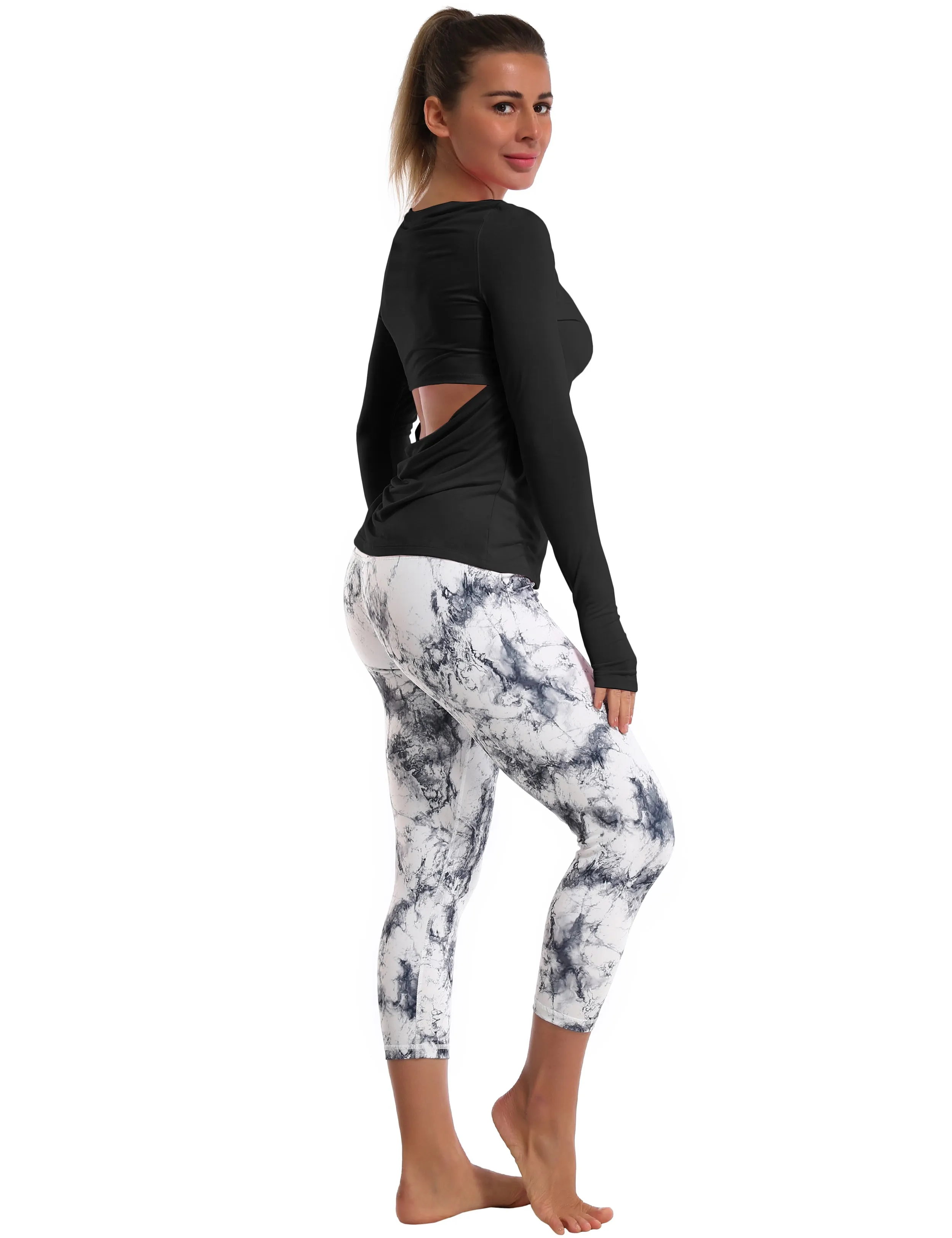 Open Back Long Sleeve Tops black_Jogging