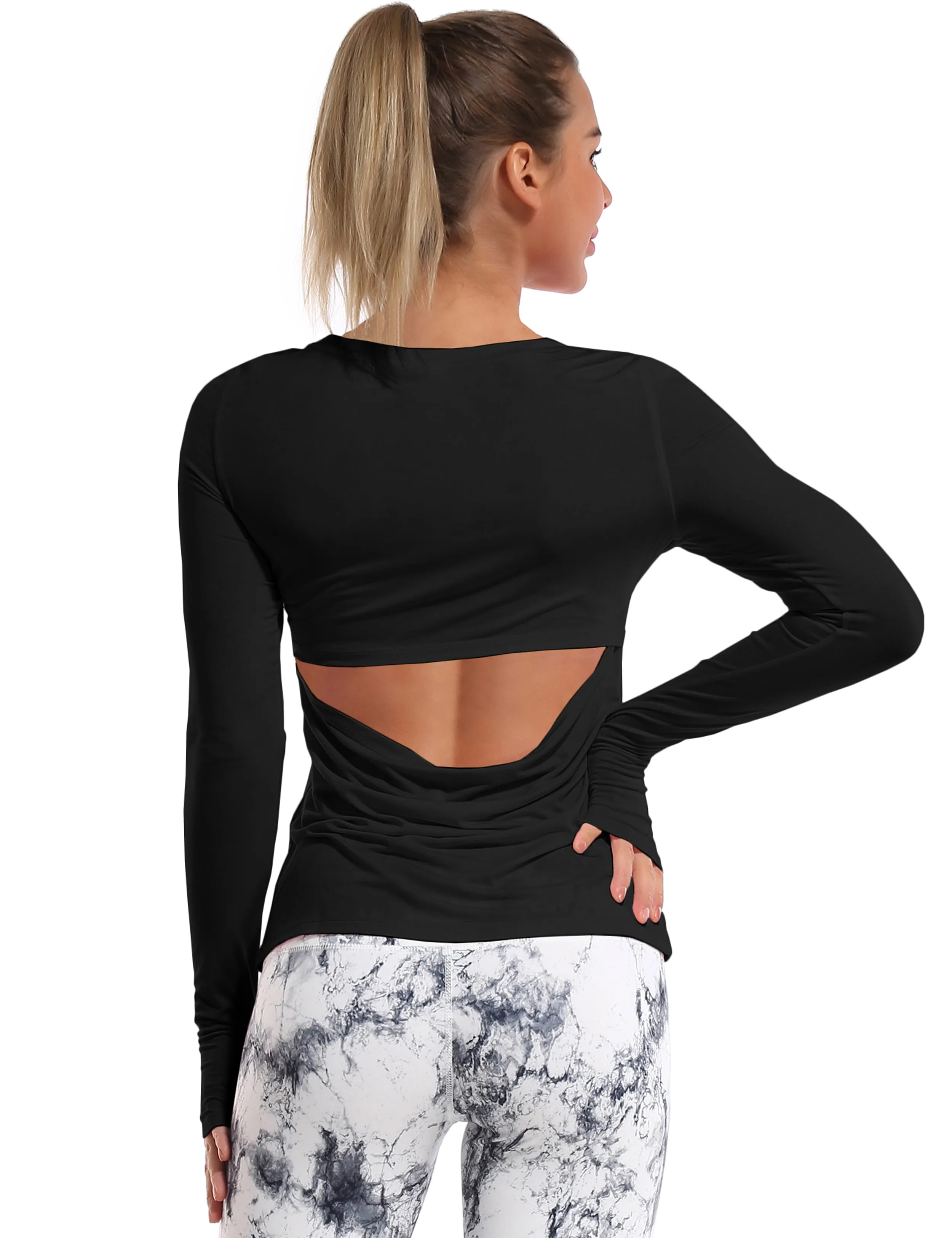 Open Back Long Sleeve Tops black_Jogging