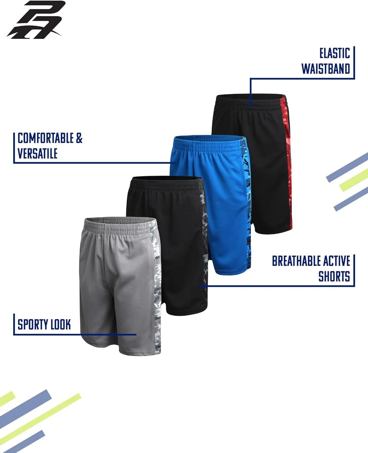 Pro Athlete Boys Basketball Shorts - 4 Pack Mesh Athletic Shorts for Boys - Gym Shorts for Basketball, Running and Daily Play
