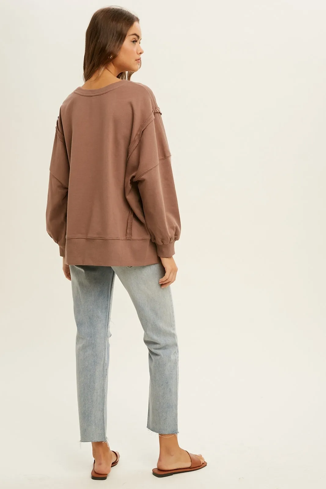 raw edge french terry sweatshirt - mocha