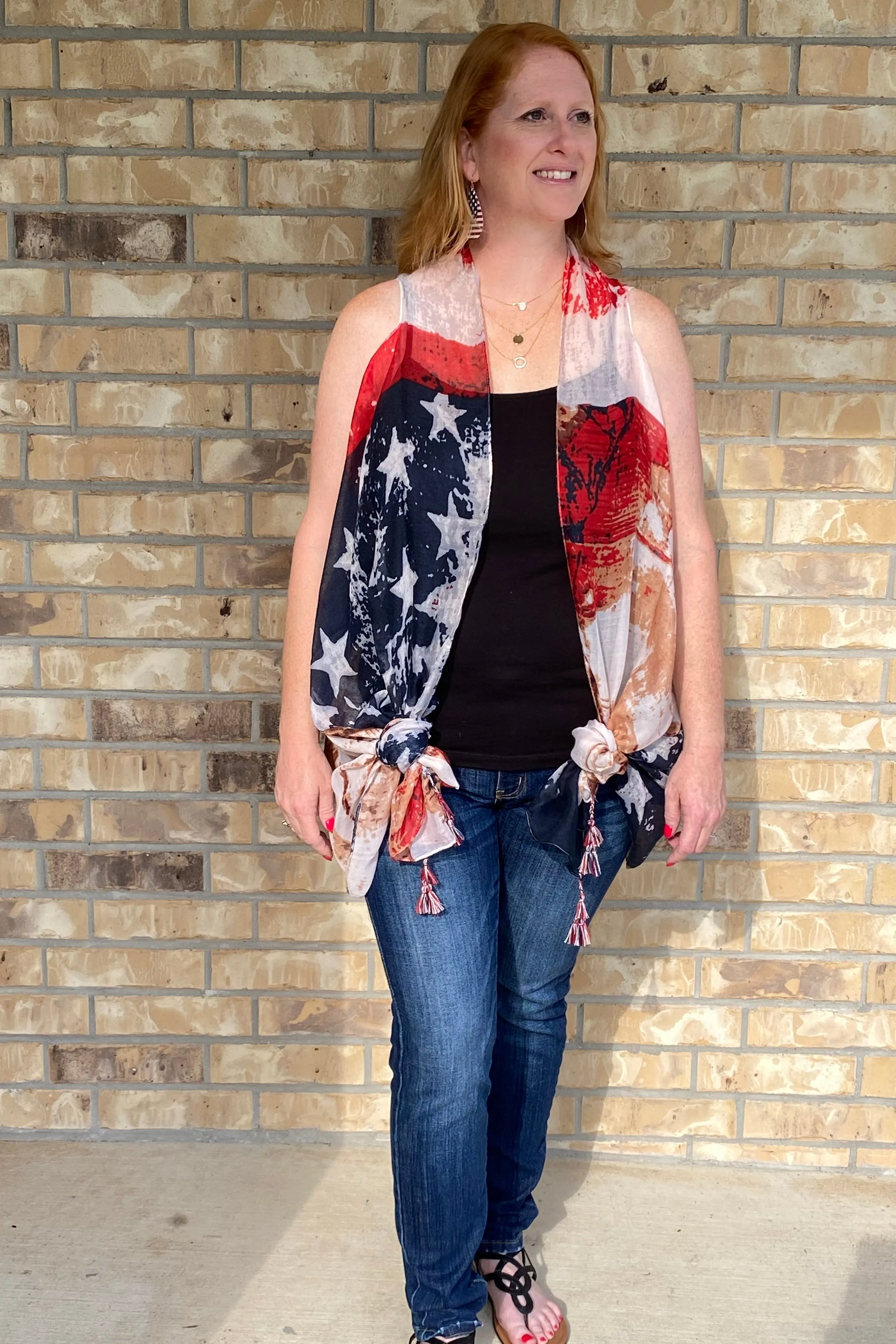 Rustic Patriotic Print Kimono