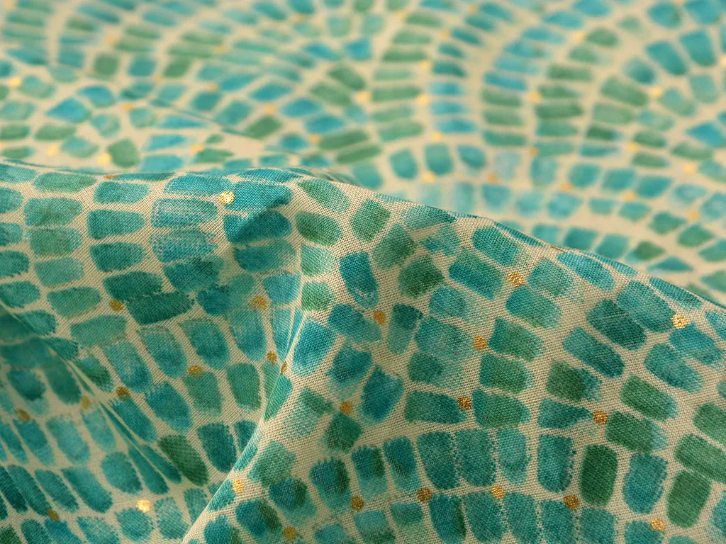 Sea Green Waves Pure Mul Mul Cotton Fabric