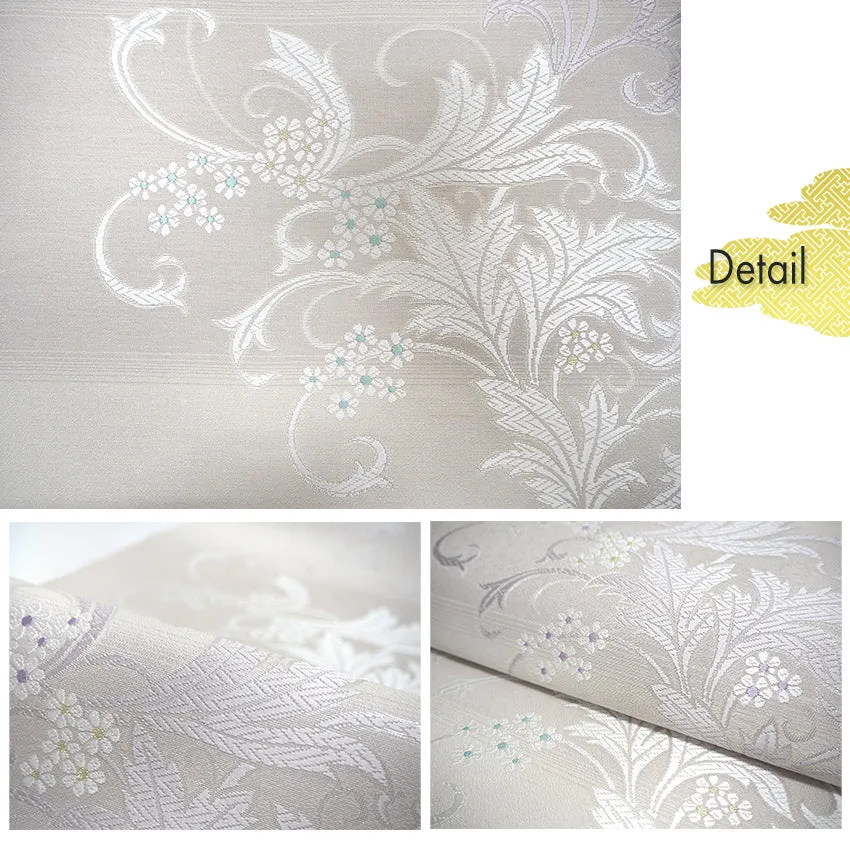 Silk Nishijin Nagoya Obi ,Light Purple with Horizontal Floral Sarasa