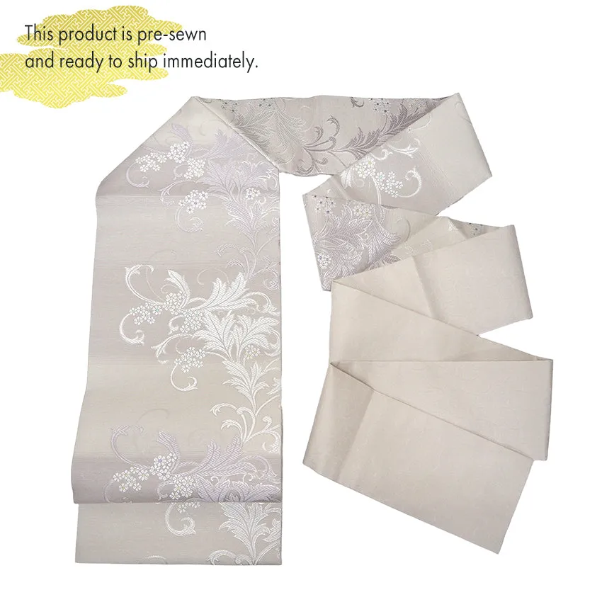 Silk Nishijin Nagoya Obi ,Light Purple with Horizontal Floral Sarasa