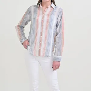 Slate & Blush Stripe Linen Button Down Blouse