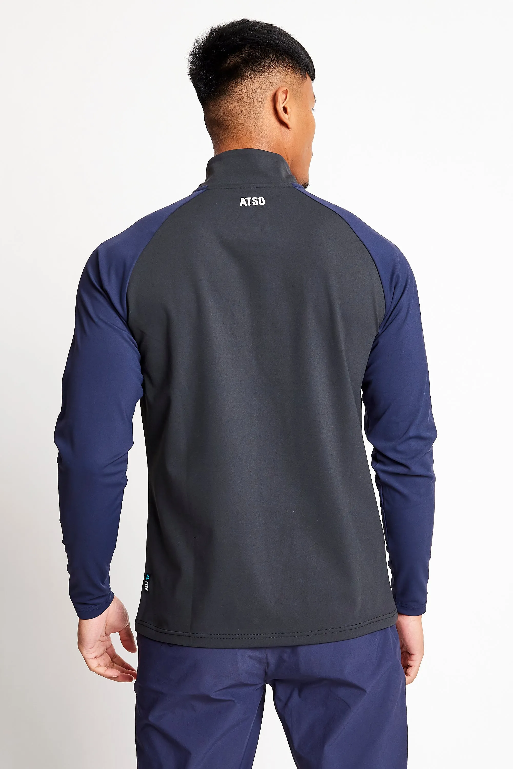 Slim Fit Contrast 1/4 Zip Top  - Putter Black / Ace Navy