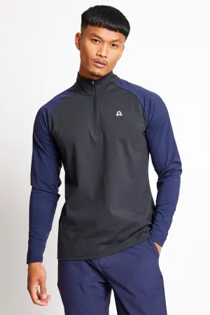Slim Fit Contrast 1/4 Zip Top  - Putter Black / Ace Navy