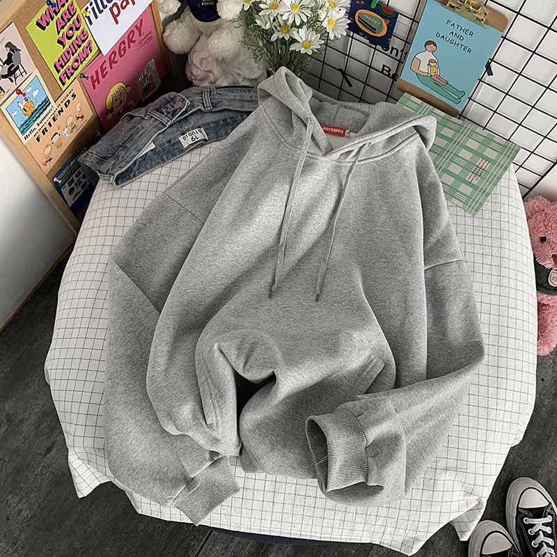 Solid Colored Hooded Couple Sweatshirt Loose Trendy All-Matching bf ins Outerwear
