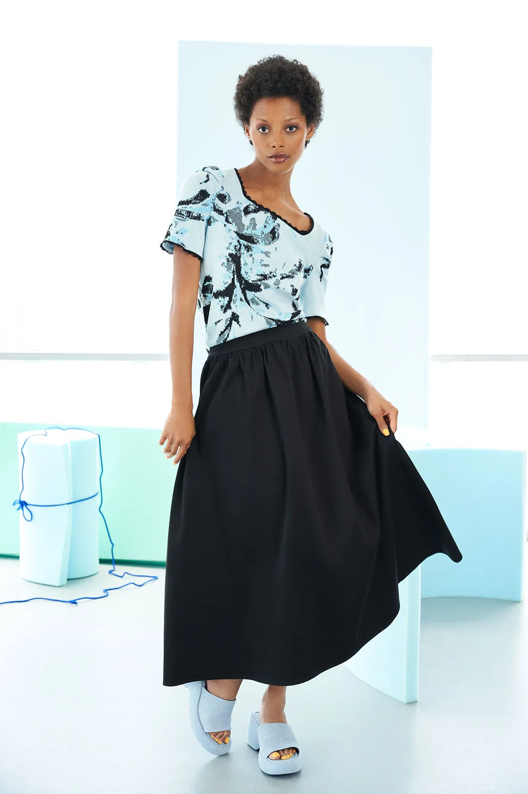 Square Neck Tunic - Abstract Print Soft Knit