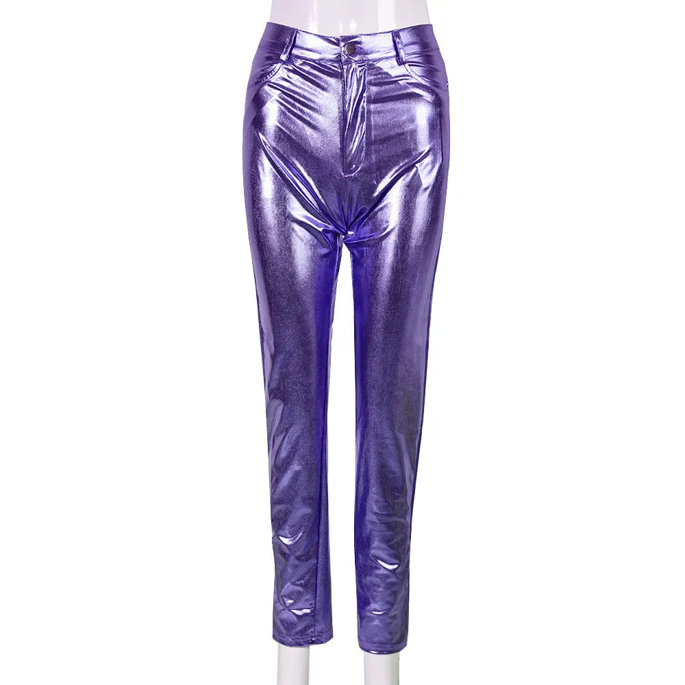 Stitching Bright Zipper High Waist Hip Lift Tights