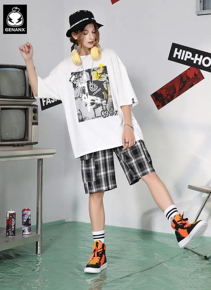 Street Sports Style Graffiti Print Half Sleeve Cotton T-Shirt