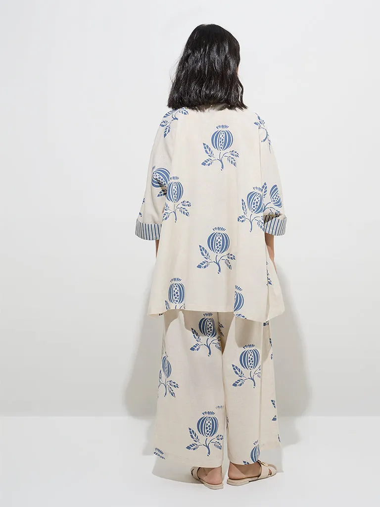 Utsa Indigo Botanical Design Cotton-Blend Kaftan