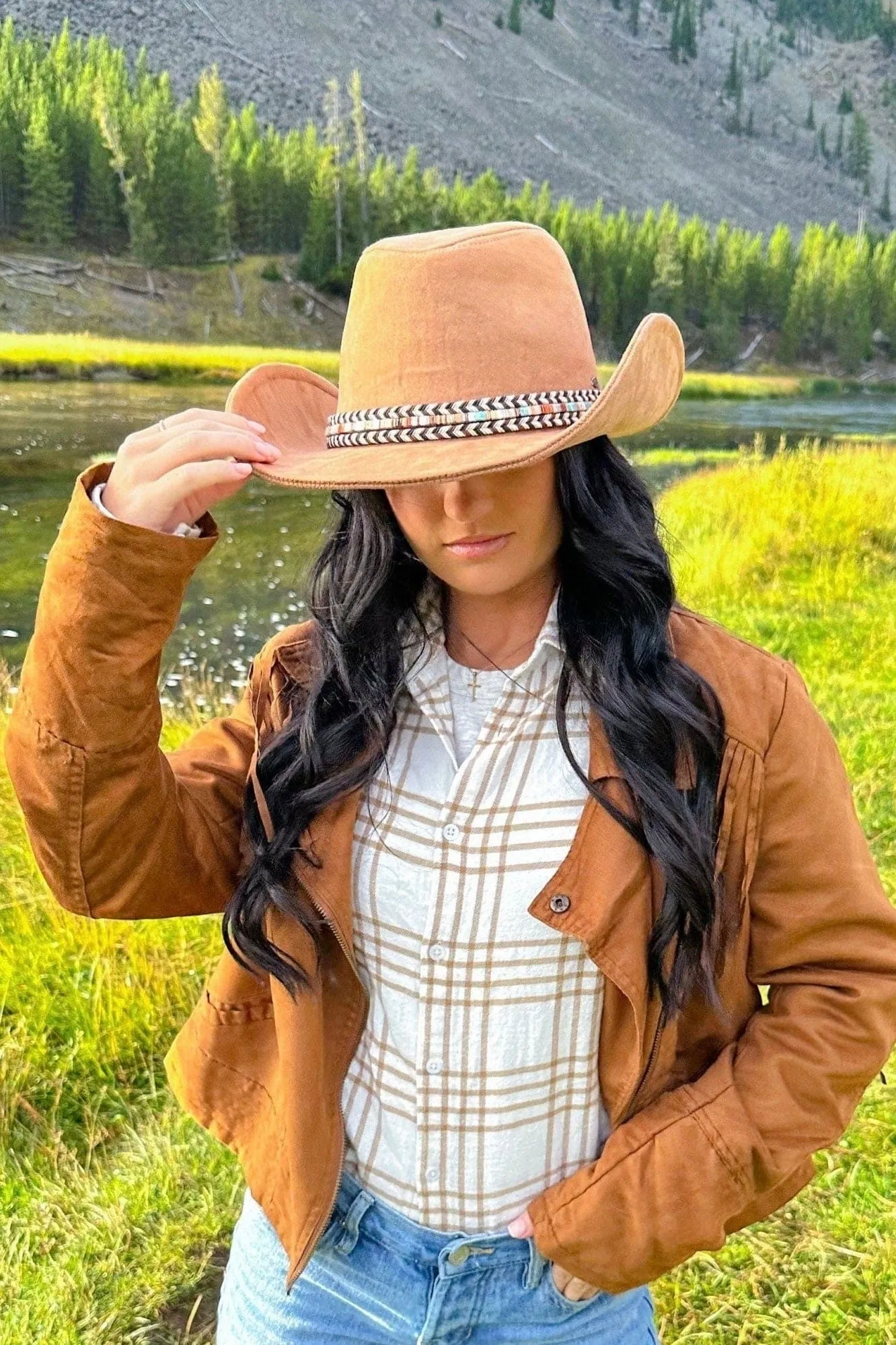 VCC0077 Anastasia Suede Cowboy Hat With Multi Thread Trim