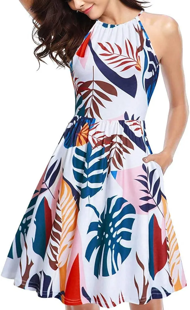 Women Summer Ball Gown Dresses, 2019 Casual Halter Sleeveless Print Mini Party Dress Sundress