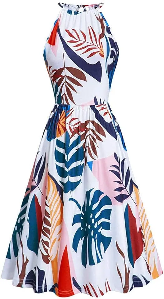 Women Summer Ball Gown Dresses, 2019 Casual Halter Sleeveless Print Mini Party Dress Sundress