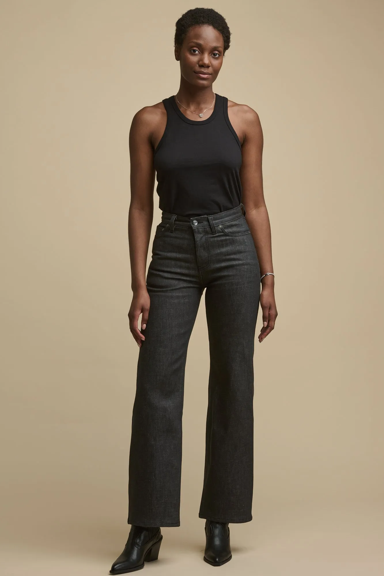 Women's Wide Leg High Rise Denim Jeans - Black