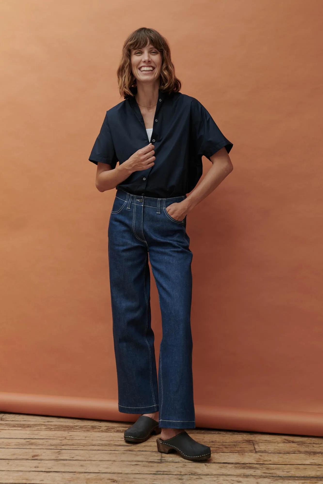 Women's Work Wide Straight Leg Denim Jeans - Blue