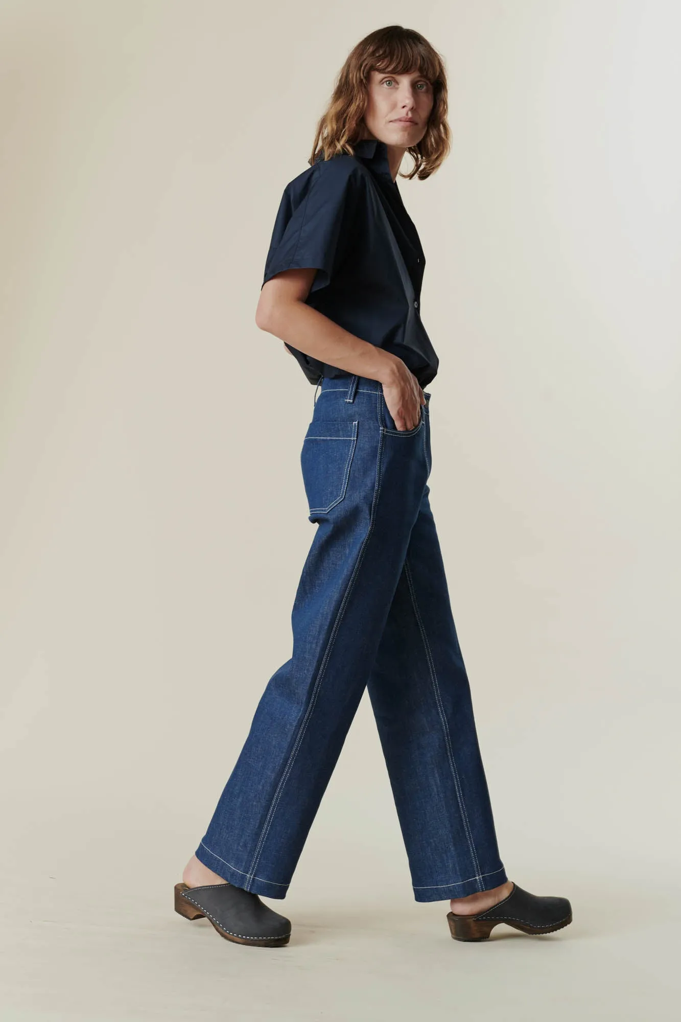 Women's Work Wide Straight Leg Denim Jeans - Blue